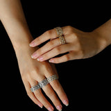 Italian Lace - Inspired Wide Band Ring Green Stone Inlay - Gold - floysun
