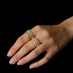 Italian Lace - Inspired Wide Band Ring Green Stone Inlay - Gold - floysun