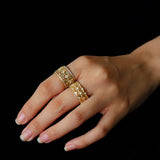 Italian Lace - Inspired Wide Band Ring Green Stone Inlay - Gold - floysun