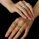 Italian Lace - Inspired Wide Band Ring Green Stone Inlay - Gold - floysun