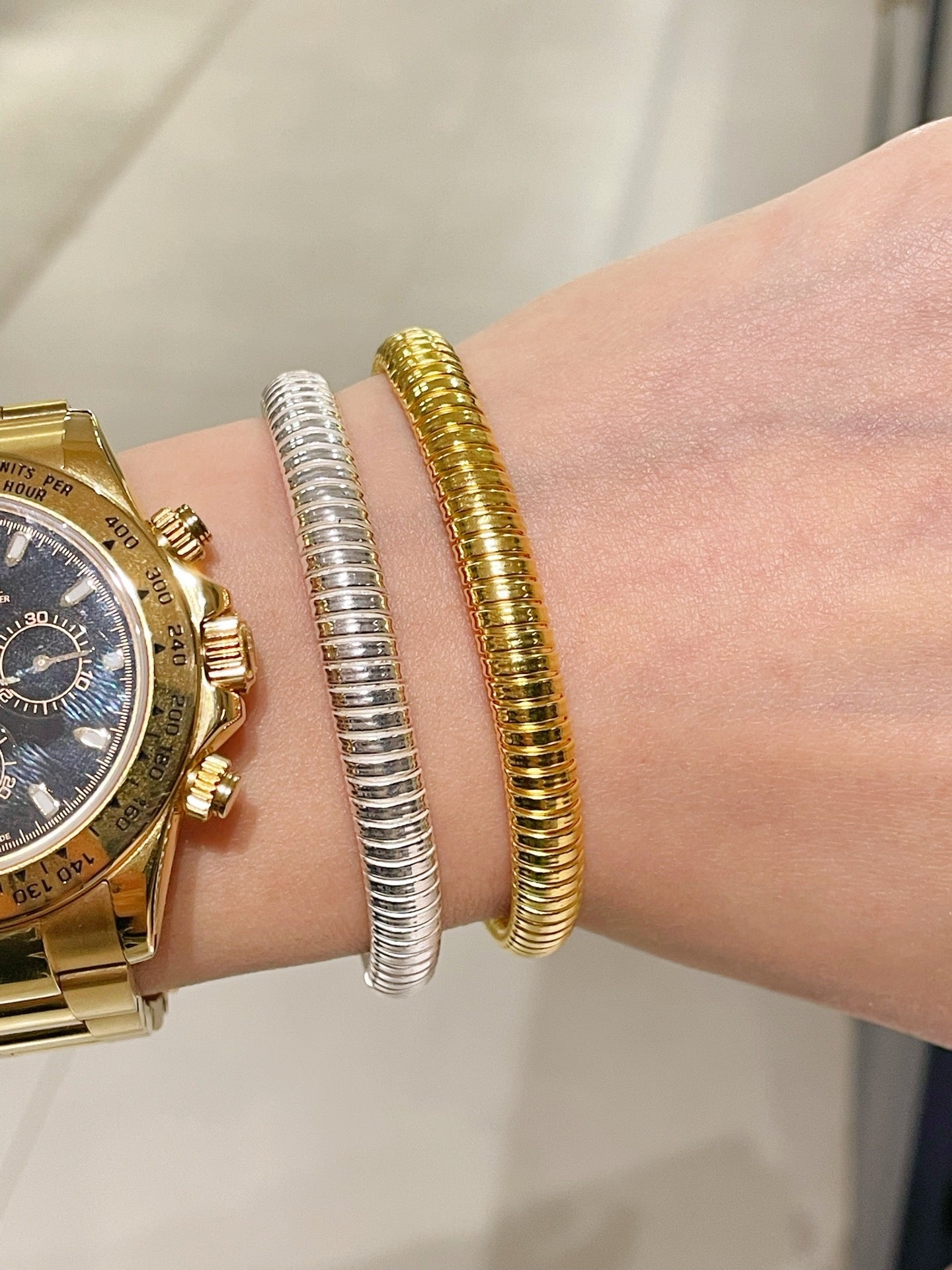 Italian Ribbed Flex Bangle - Silver - floysun
