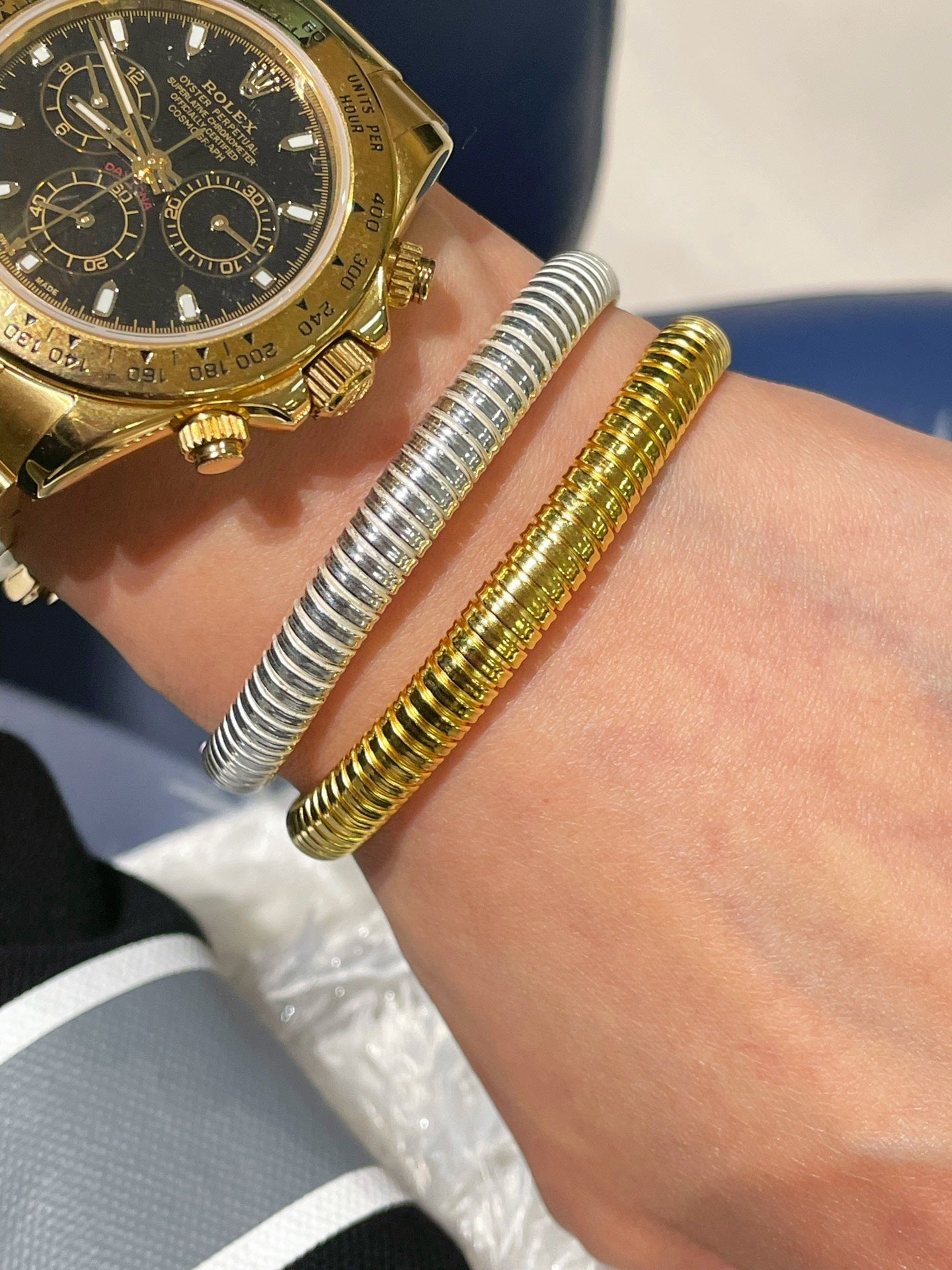 Italian Ribbed Flex Bangle - Silver - floysun