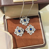 Italian Style Blue Sapphire Clover Necklace with Diamond Lace - floysun