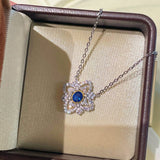 Italian Style Blue Sapphire Clover Necklace with Diamond Lace - floysun