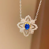 Italian Style Blue Sapphire Clover Necklace with Diamond Lace - floysun
