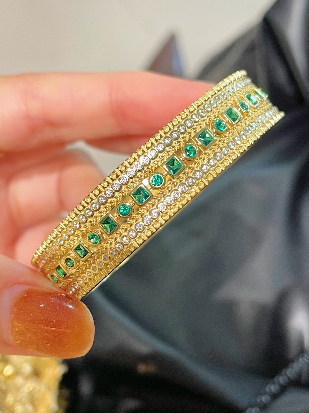 Italian Vintage Emerald Lace Wide Bangle - floysun