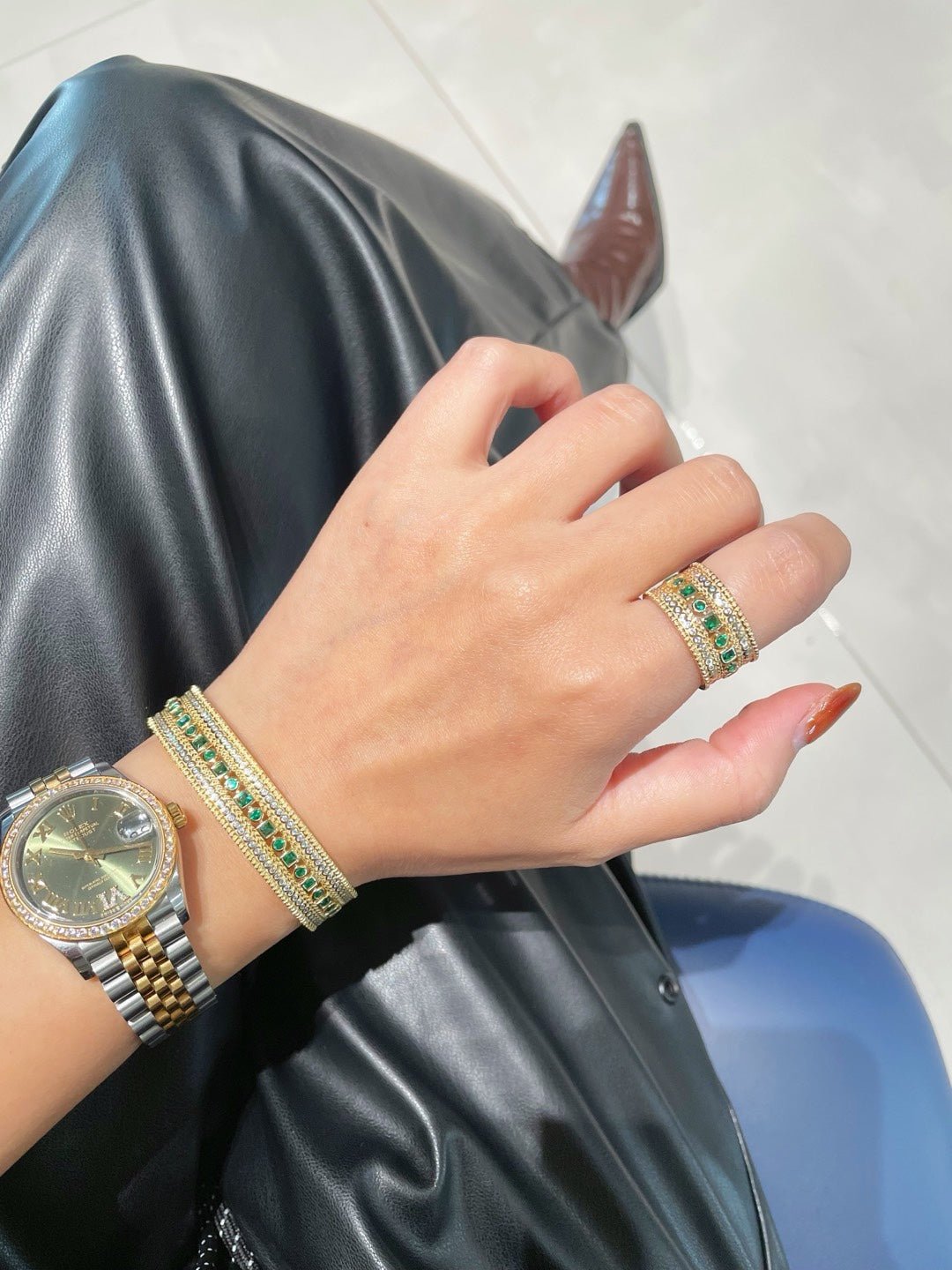 Italian Vintage Emerald Lace Wide Bangle - floysun