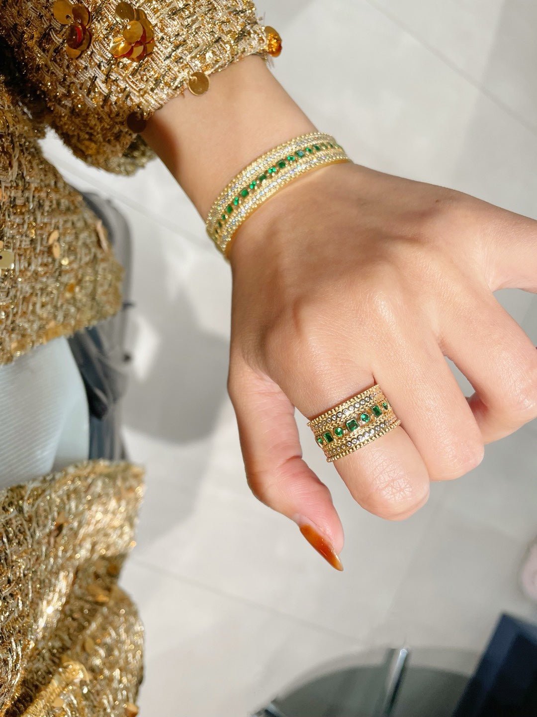 Italian Vintage Emerald Lace Wide Bangle - floysun