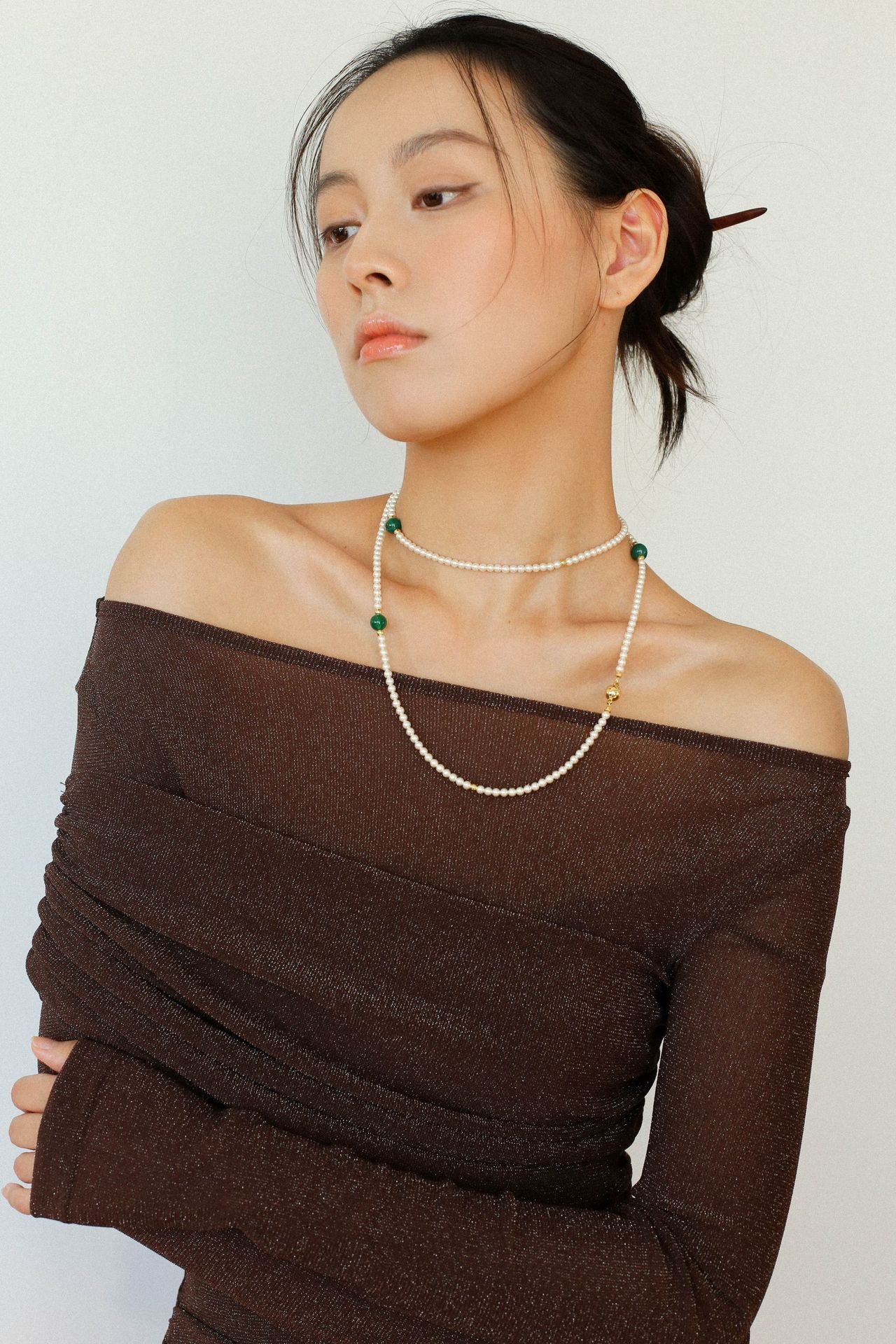Jade Grace Green Agate Long Pearl Necklace - floysun