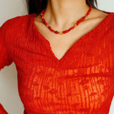 Joyful Red Stone Round Bead and Pearl Bead Beaded Necklace - floysun