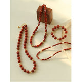 Joyful Red Stone Round Bead and Pearl Bead Beaded Necklace - floysun