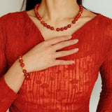 Joyful Red Stone Round Bead and Pearl Bead Beaded Necklace - floysun
