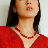 Joyful Red Stone Round Bead and Pearl Bead Beaded Necklace - floysun