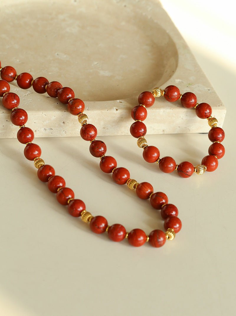 Joyful Red Stone Round Bead and Pearl Bead Beaded Necklace - floysun