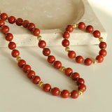 Joyful Red Stone Round Bead and Pearl Bead Beaded Necklace - floysun