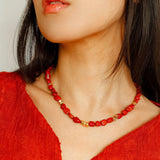 Joyful Red Stone Round Bead and Pearl Bead Beaded Necklace - floysun
