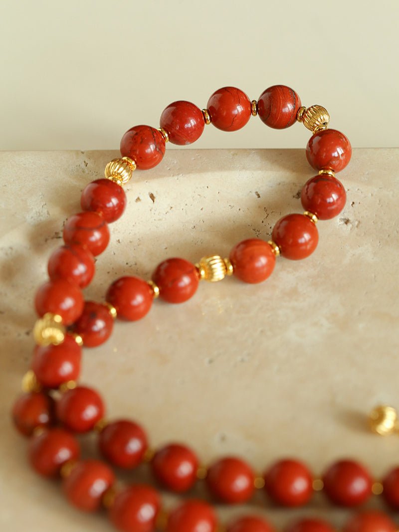 Joyful Red Stone Round Bead and Pearl Bead Beaded Necklace - floysun