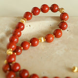 Joyful Red Stone Round Bead and Pearl Bead Beaded Necklace - floysun