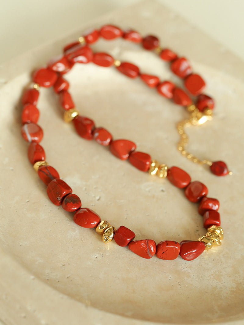 Joyful Red Stone Round Bead and Pearl Bead Beaded Necklace - floysun