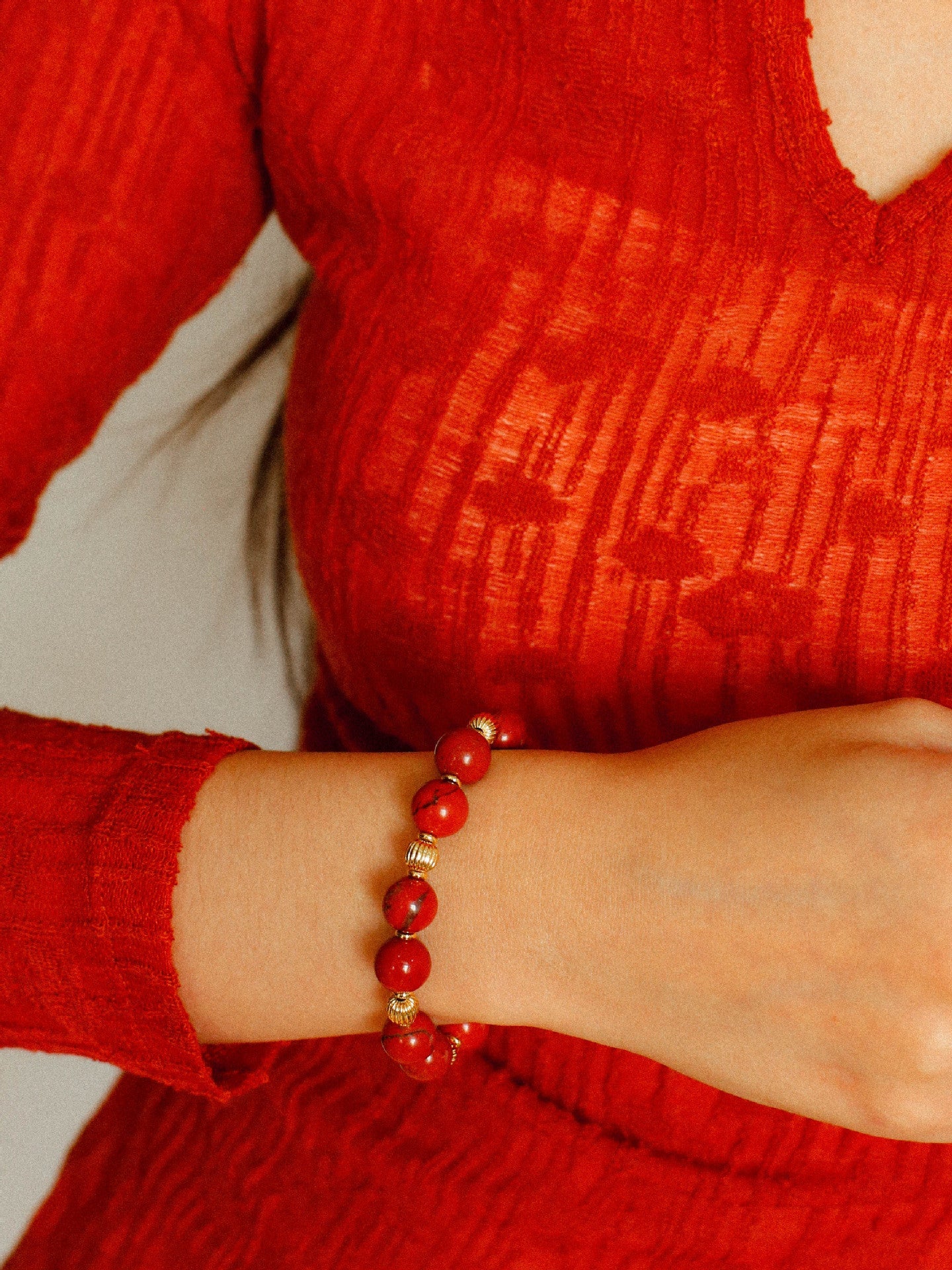 Joyful Red Stone Round Bead Bracelet - floysun