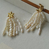 Kaguya Star & Moon Pearl Tassel Earrings - floysun