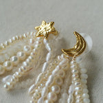 Kaguya Star & Moon Pearl Tassel Earrings - floysun