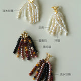 Kaguya Star & Moon Pearl Tassel Earrings - floysun