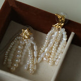 Kaguya Star & Moon Pearl Tassel Earrings - floysun