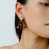 Kaguya Star & Moon Pearl Tassel Earrings - floysun