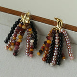 Kaguya Star & Moon Pearl Tassel Earrings - floysun