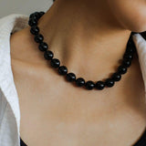 Knotted 12mm Black Onyx Beaded Necklace - floysun