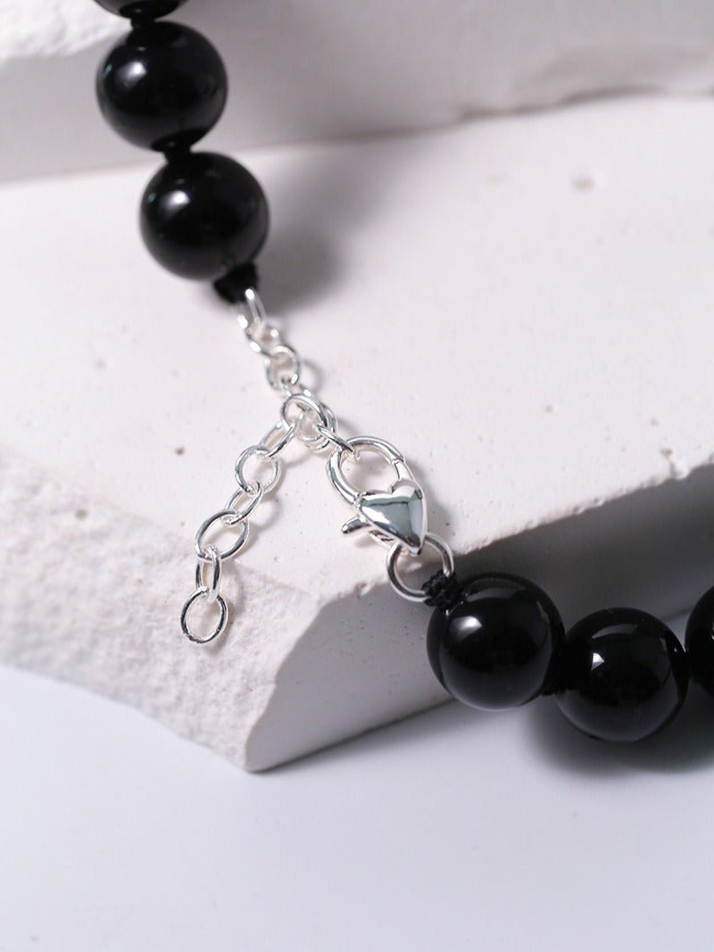 Knotted 12mm Black Onyx Beaded Necklace - floysun