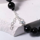 Knotted 12mm Black Onyx Beaded Necklace - floysun