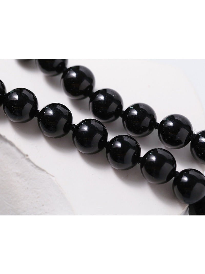 Knotted 12mm Black Onyx Beaded Necklace - floysun