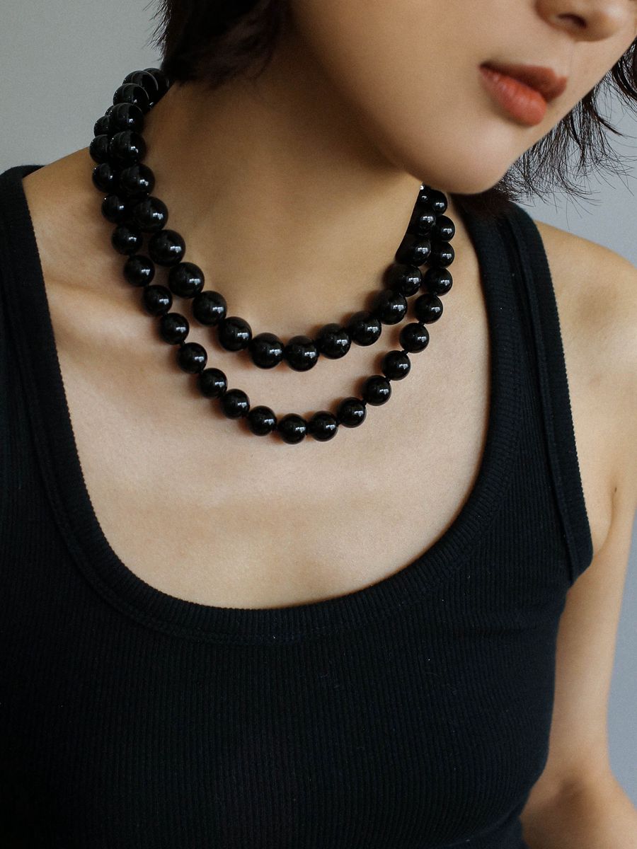 Knotted 12mm Black Onyx Beaded Necklace - floysun