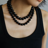 Knotted 12mm Black Onyx Beaded Necklace - floysun