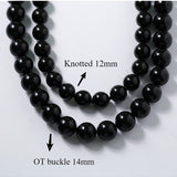 Knotted 12mm Black Onyx Beaded Necklace - floysun