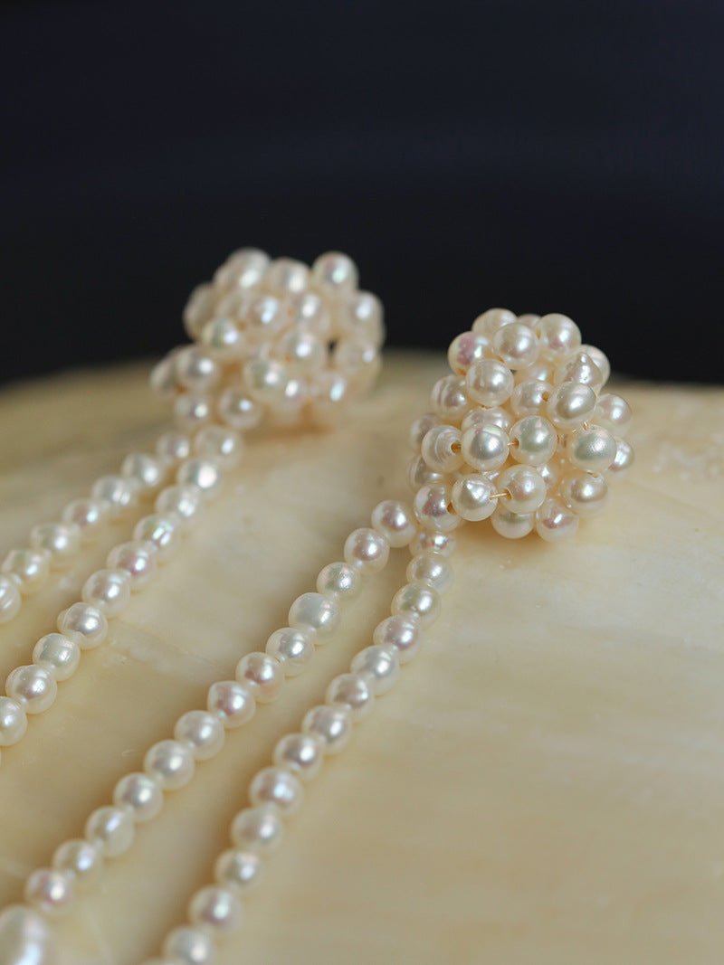 Knotted Weave Pearl Tassel Earrings - floysun