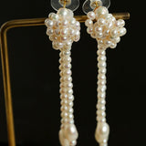 Knotted Weave Pearl Tassel Earrings - floysun