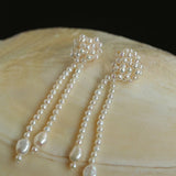 Knotted Weave Pearl Tassel Earrings - floysun