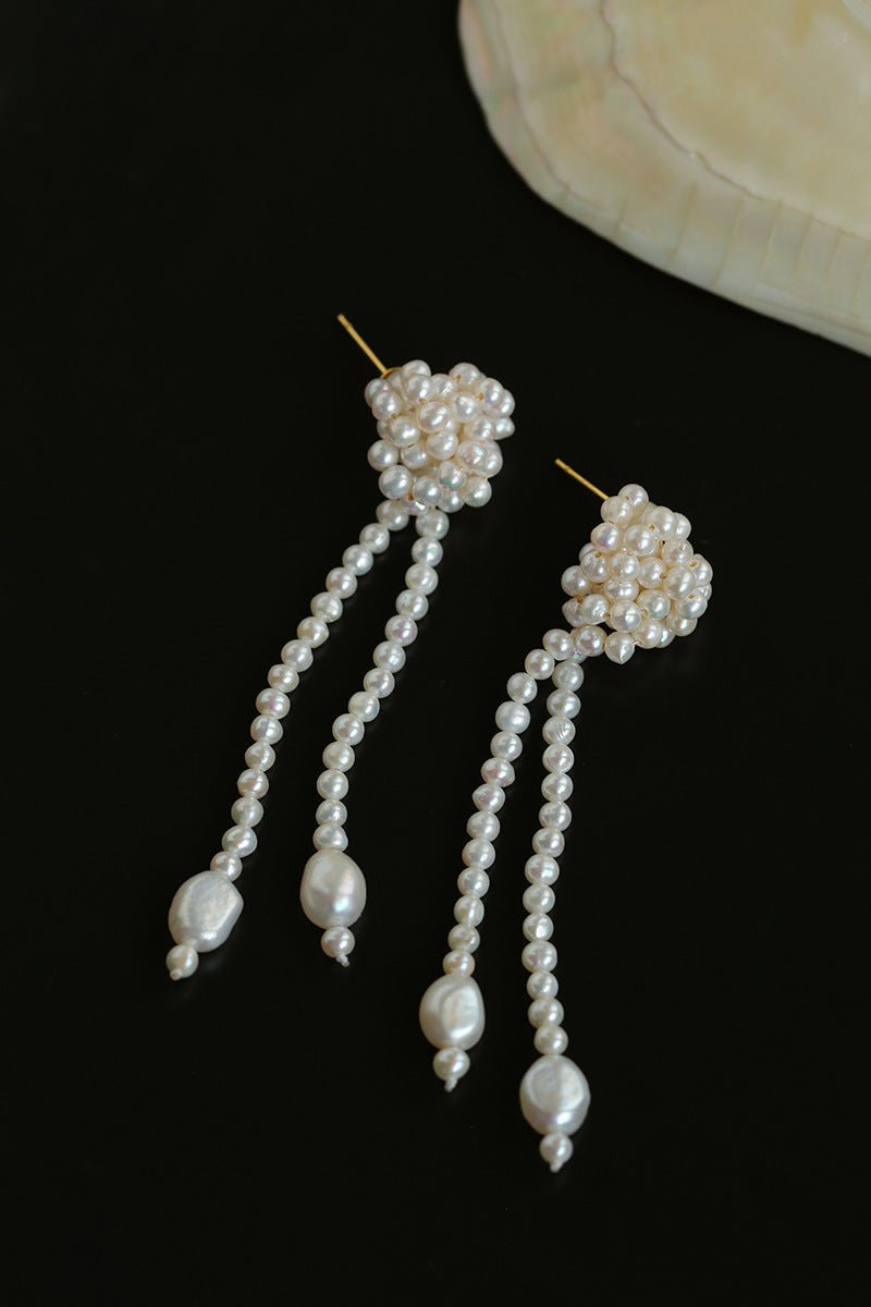 Knotted Weave Pearl Tassel Earrings - floysun