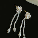 Knotted Weave Pearl Tassel Earrings - floysun