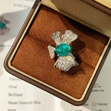 Lab - Created Paraiba & Diamond Bow Open Ring - floysun