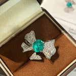 Lab - Created Paraiba & Diamond Bow Open Ring - floysun