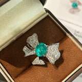 Lab - Created Paraiba & Diamond Bow Open Ring - floysun