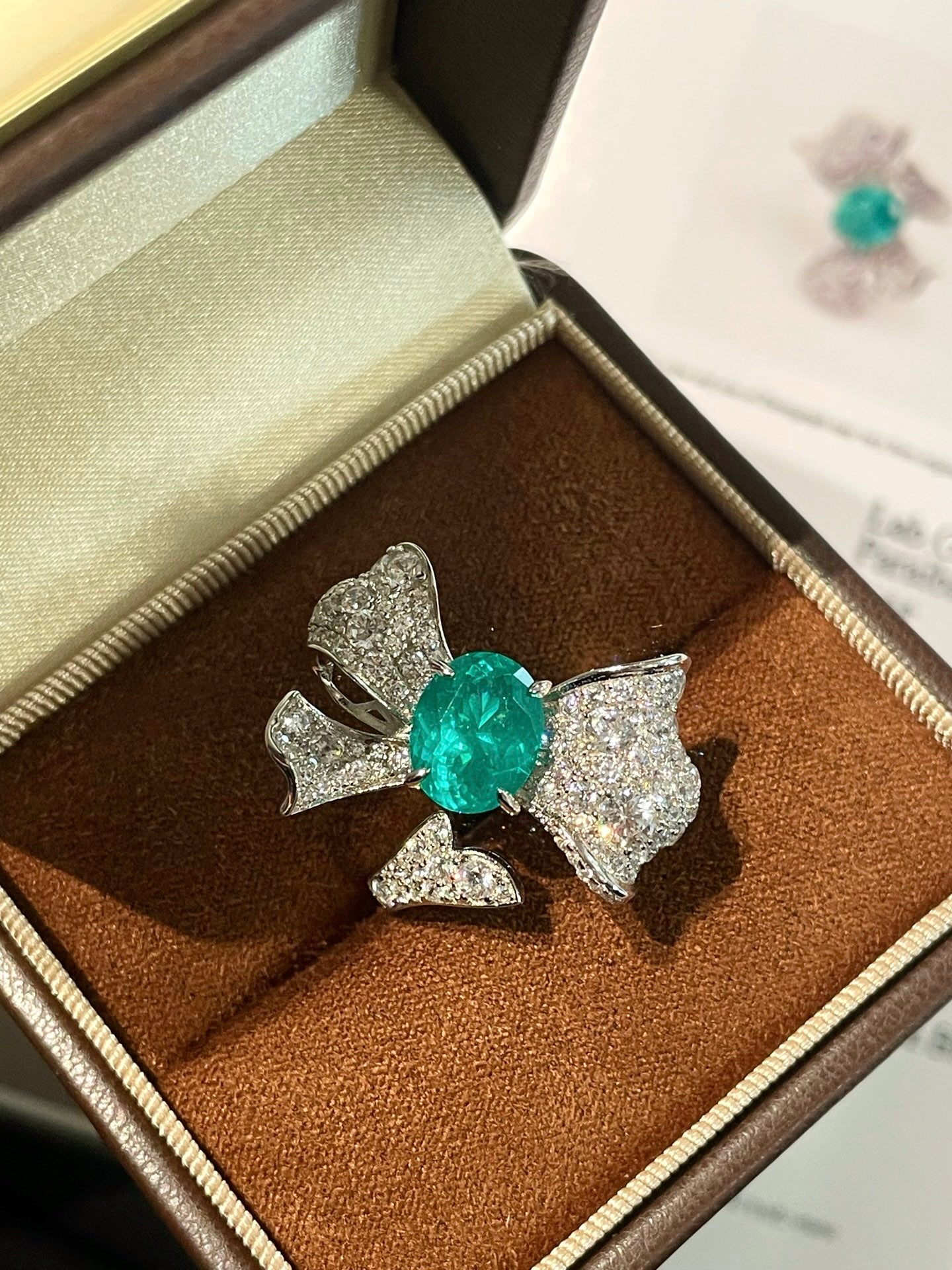Lab - Created Paraiba & Diamond Bow Open Ring - floysun