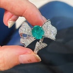 Lab - Created Paraiba & Diamond Bow Open Ring - floysun