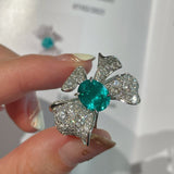 Lab - Created Paraiba & Diamond Bow Open Ring - floysun