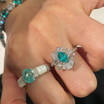 Lab - Created Paraiba Flower Ring & Pendant - floysun