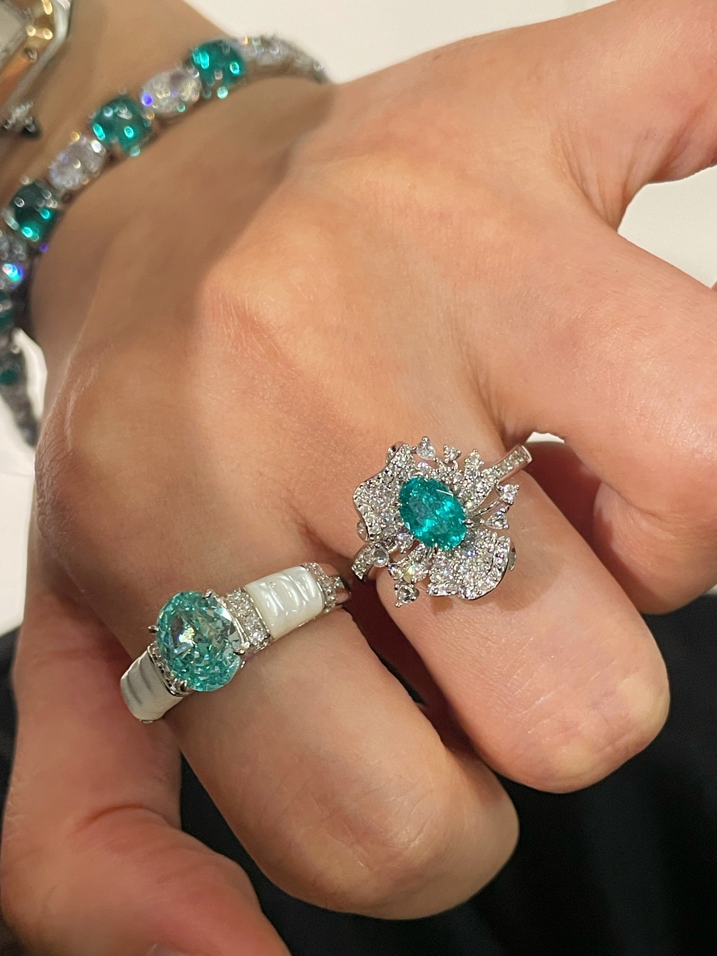 Lab - Created Paraiba Flower Ring & Pendant - floysun